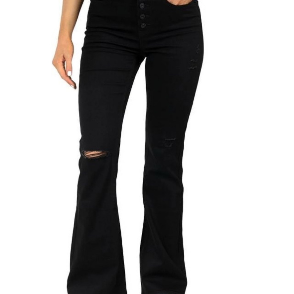 Indigo Rein Black Flare Wide Leg Jeans